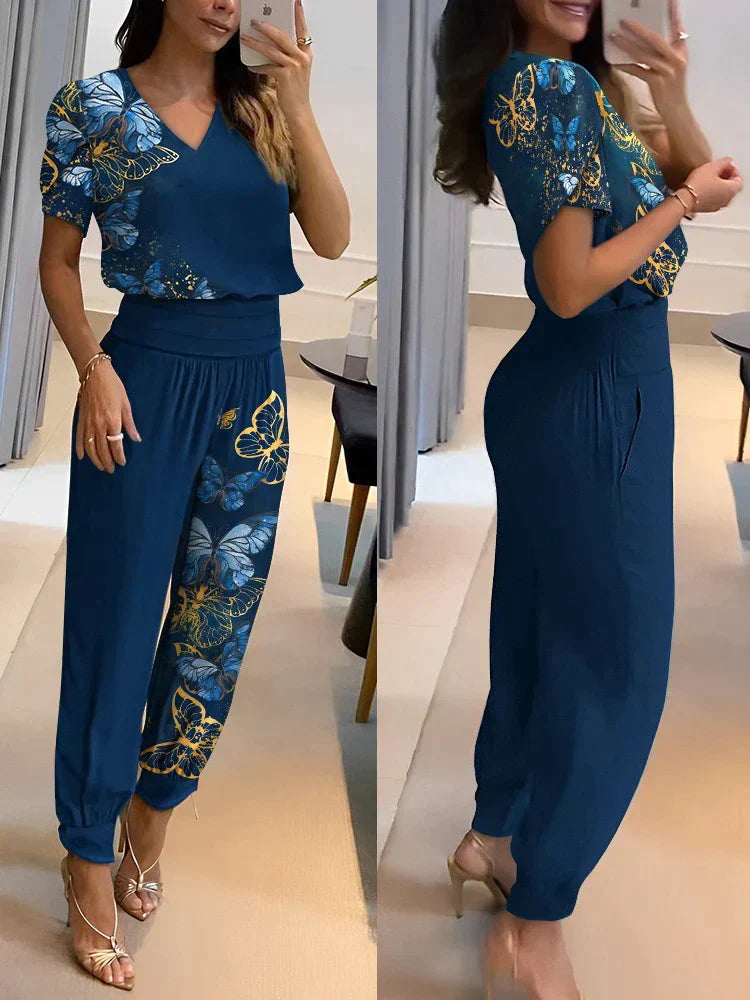 Amelia - Luchtige Zomerset Met V-hals Top En Broek Met Elastische Taille