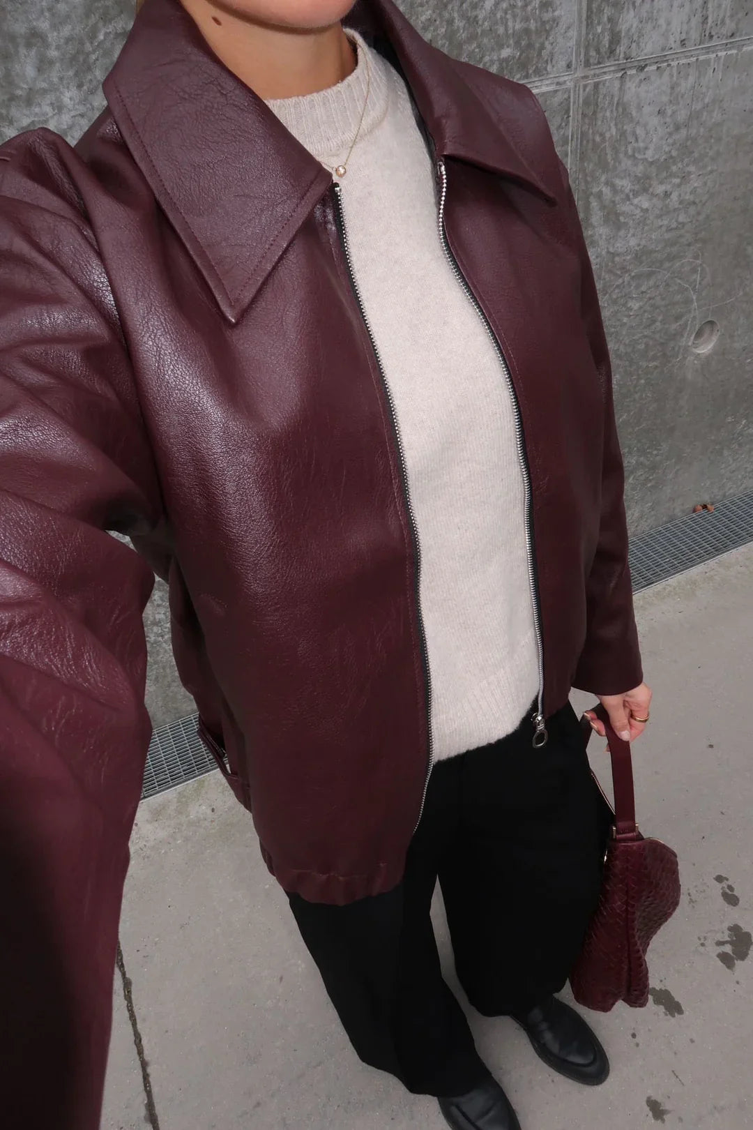 Emmy - Vintage Bordeauxrode Leren Jas