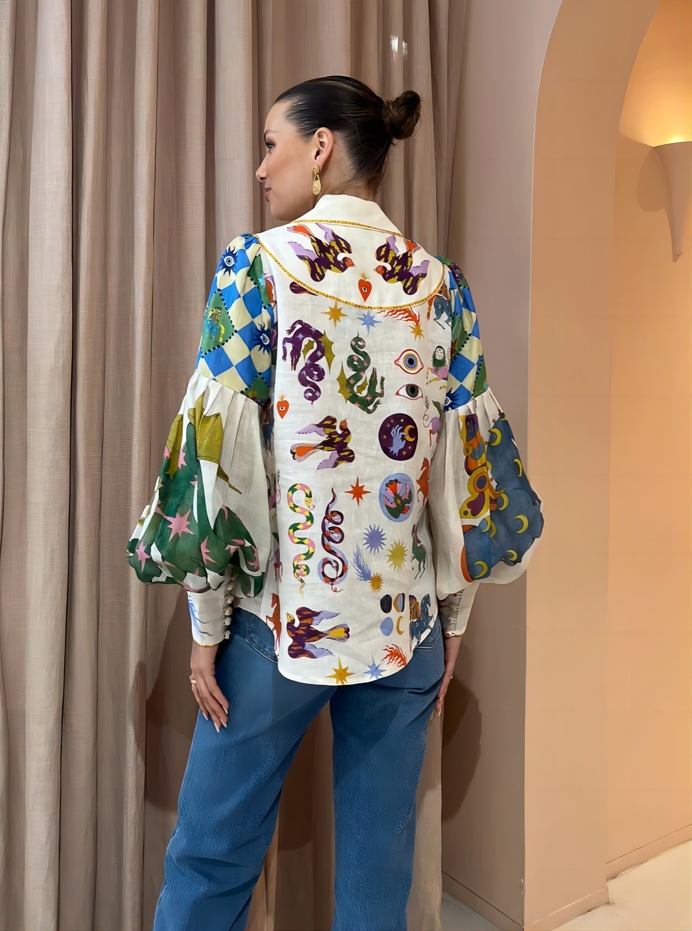 Lucy - Lantern Sleeve Cardigan Shirt
