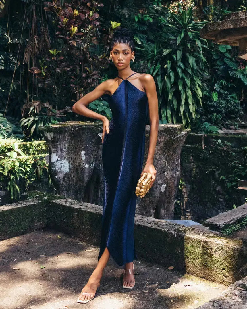 Isabel – asymmetrische maxi-jurk met franjes en delicate dubbele bandjes
