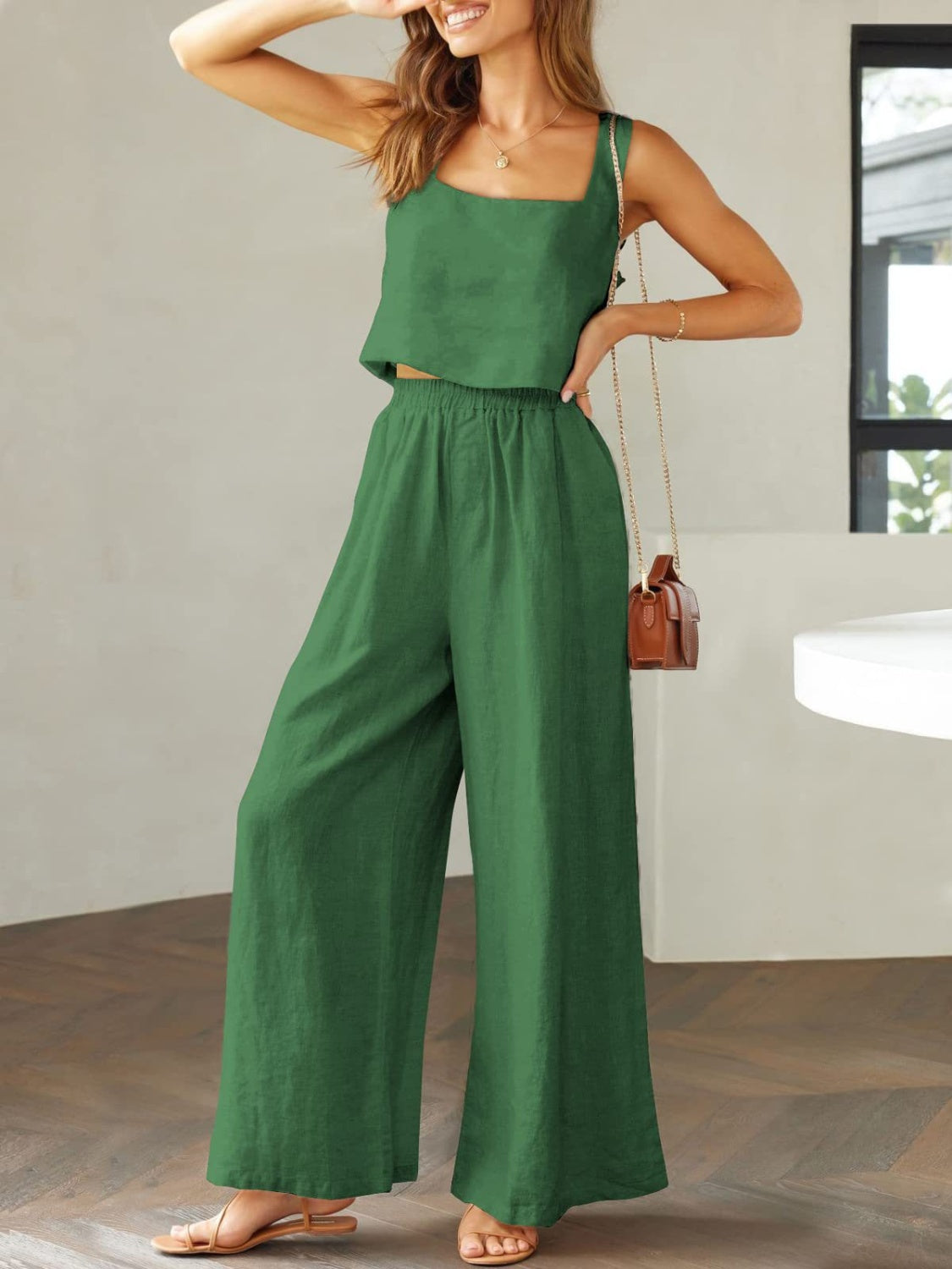 Katrien - luchtige wijde pantalon zomer set