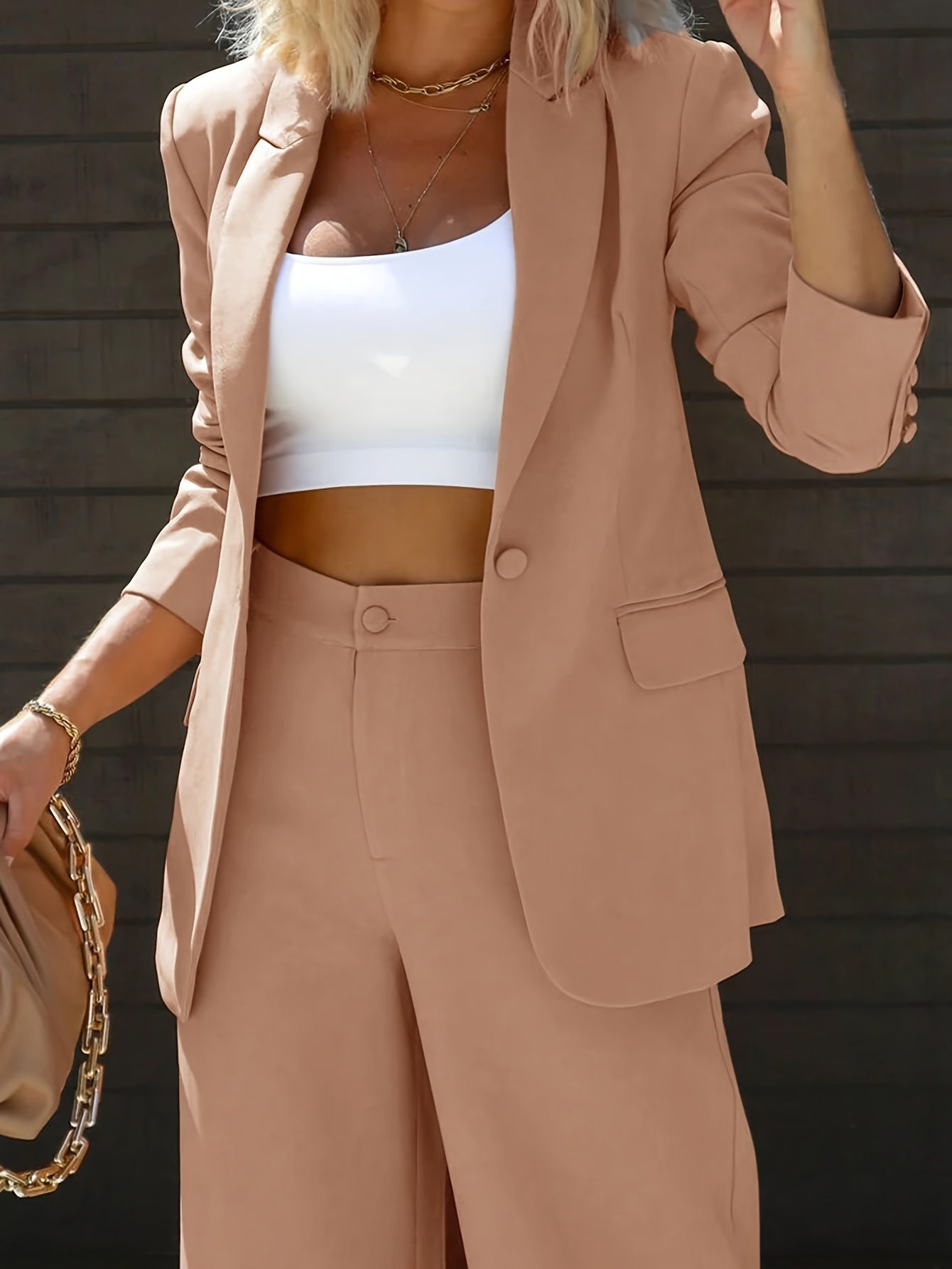 Elin – dames set met getailleerde blazer en wijde broek