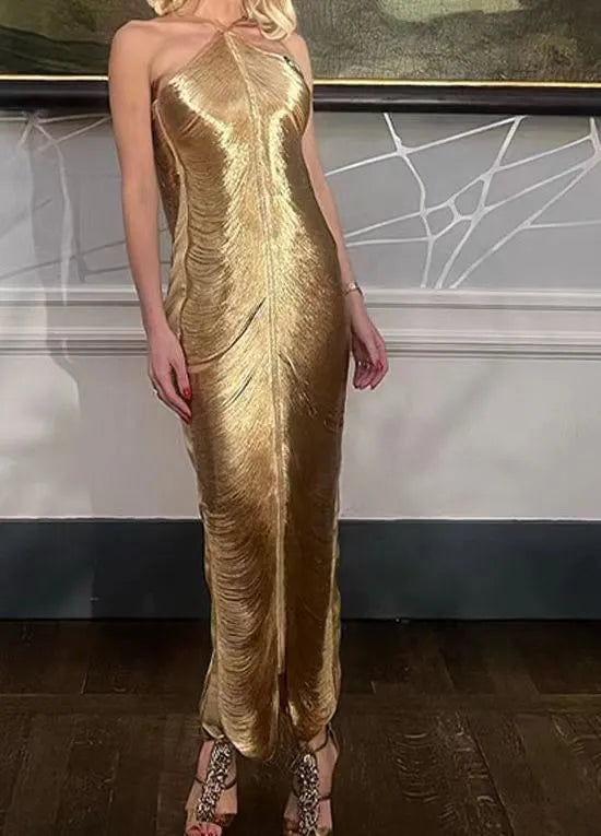 Isabel – asymmetrische maxi-jurk met franjes en delicate dubbele bandjes