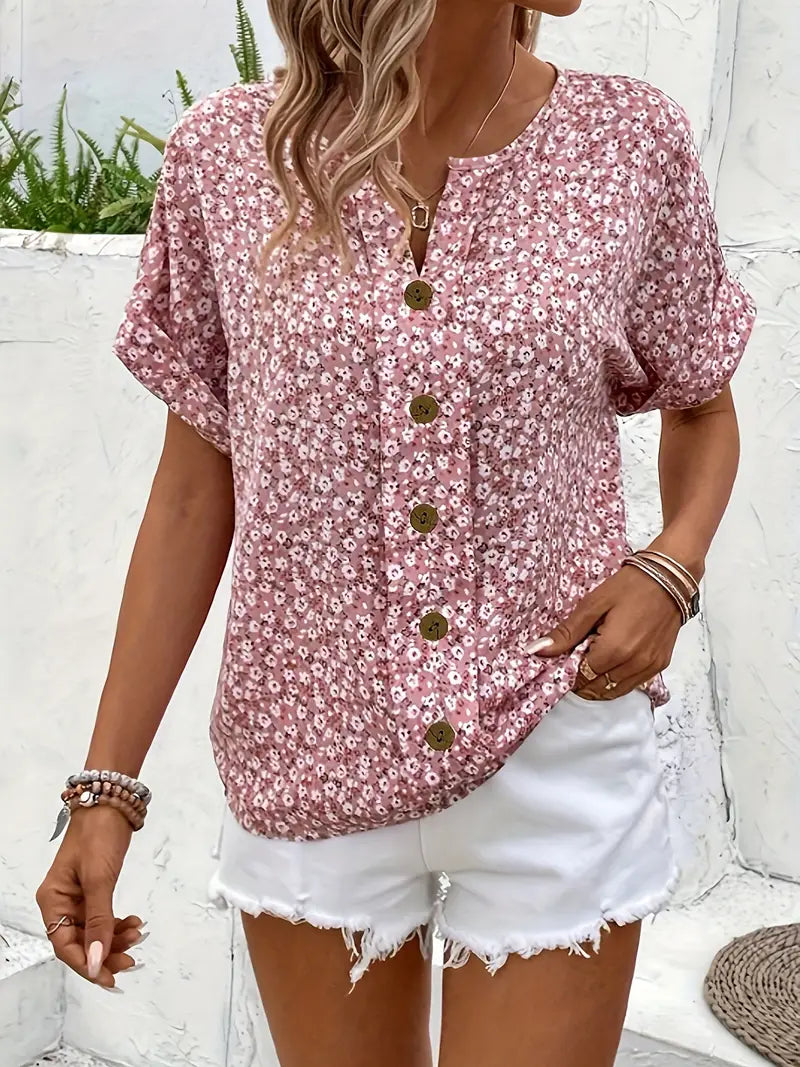 Sofia - Romantische Blouse met Bloemenprint en Zachtroze Kleur