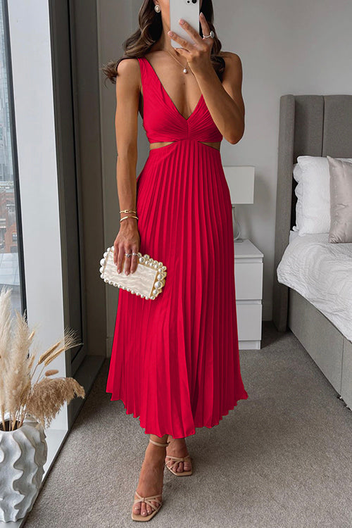Sofia – Mouwloze Maxi-jurk met V-hals en Plissérok