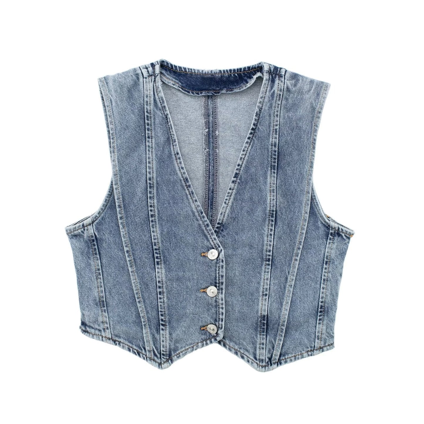 Chiara - Lichtblauw Cropped Denim vest