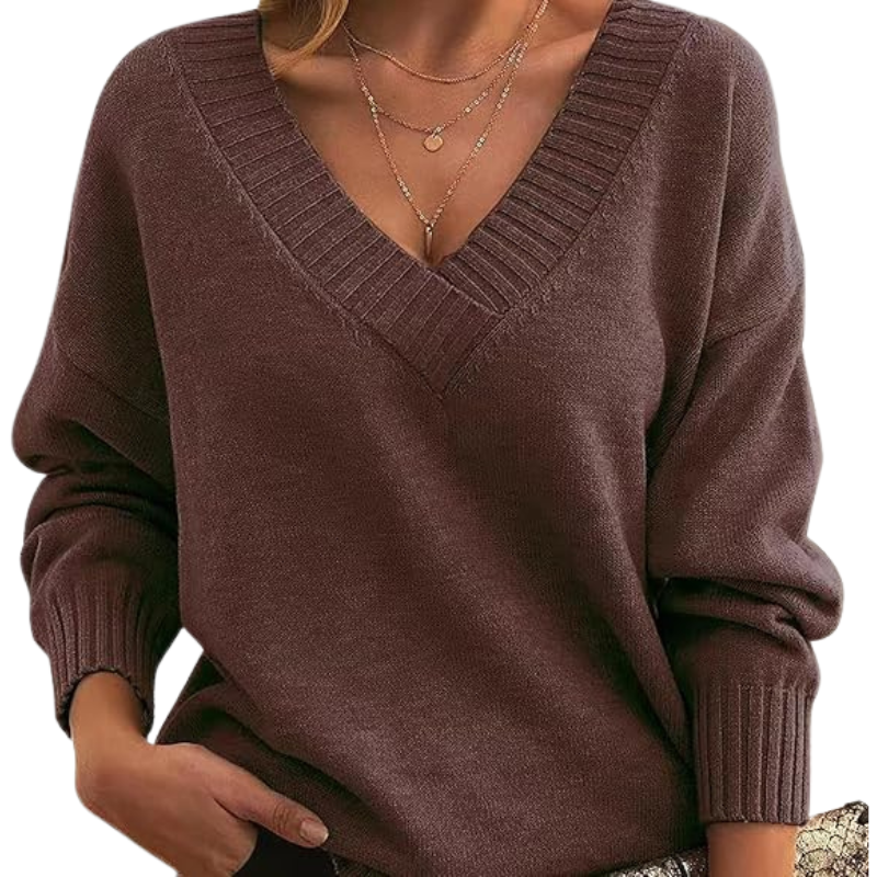 Lena – chique V-hals trui met lange mouwen en effen design