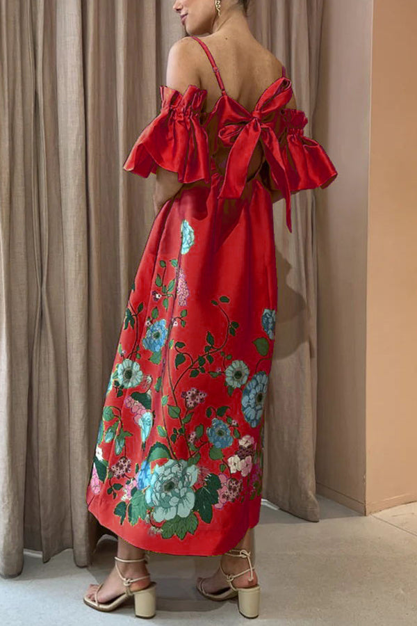 Aurora – midi-jurk met bloemenprint en pofmouw