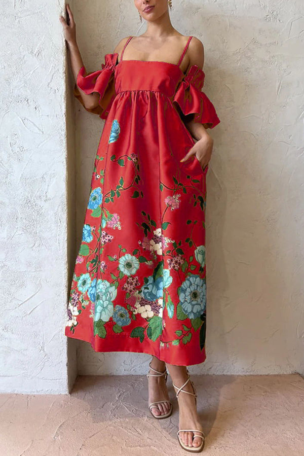 Aurora – midi-jurk met bloemenprint en pofmouw