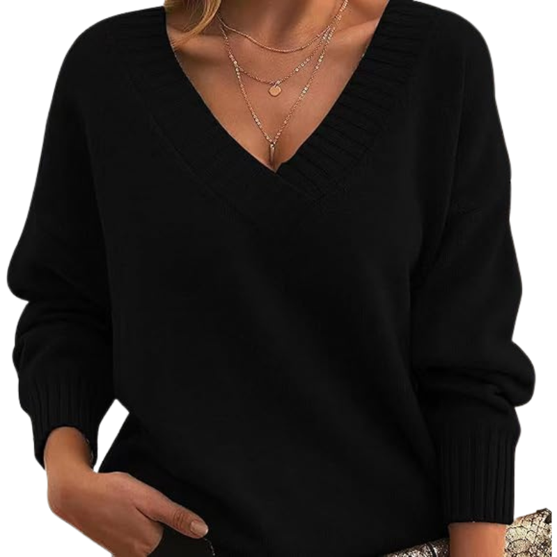 Lena – chique V-hals trui met lange mouwen en effen design