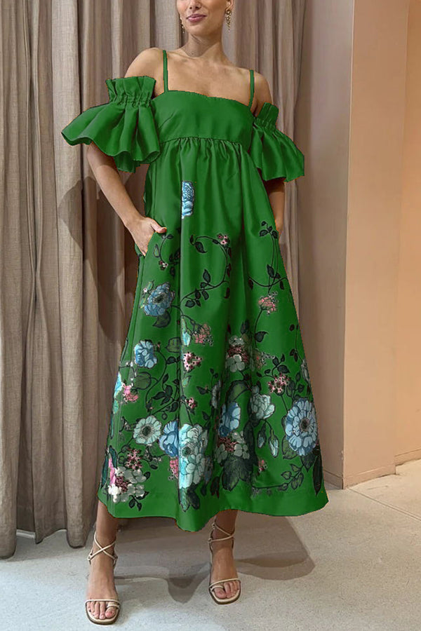 Aurora – midi-jurk met bloemenprint en pofmouw