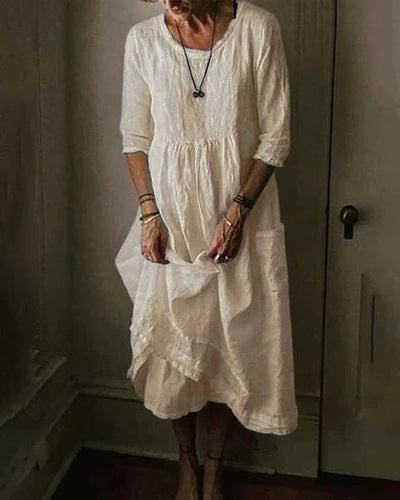 Elin - Oversized Luchtige Maxi Zomerjurk Met Ronde Hals En Zakken
