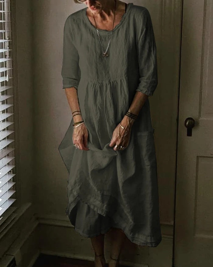 Elin - Oversized Luchtige Maxi Zomerjurk Met Ronde Hals En Zakken