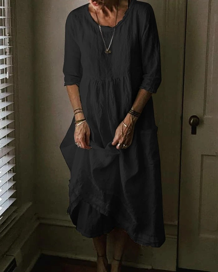 Elin - Oversized Luchtige Maxi Zomerjurk Met Ronde Hals En Zakken