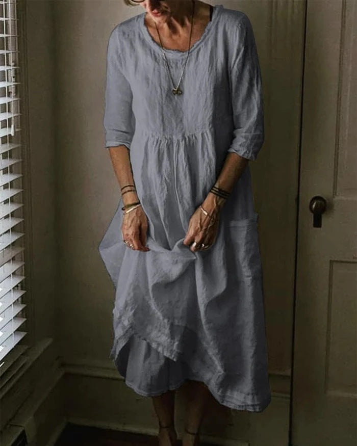 Elin - Oversized Luchtige Maxi Zomerjurk Met Ronde Hals En Zakken