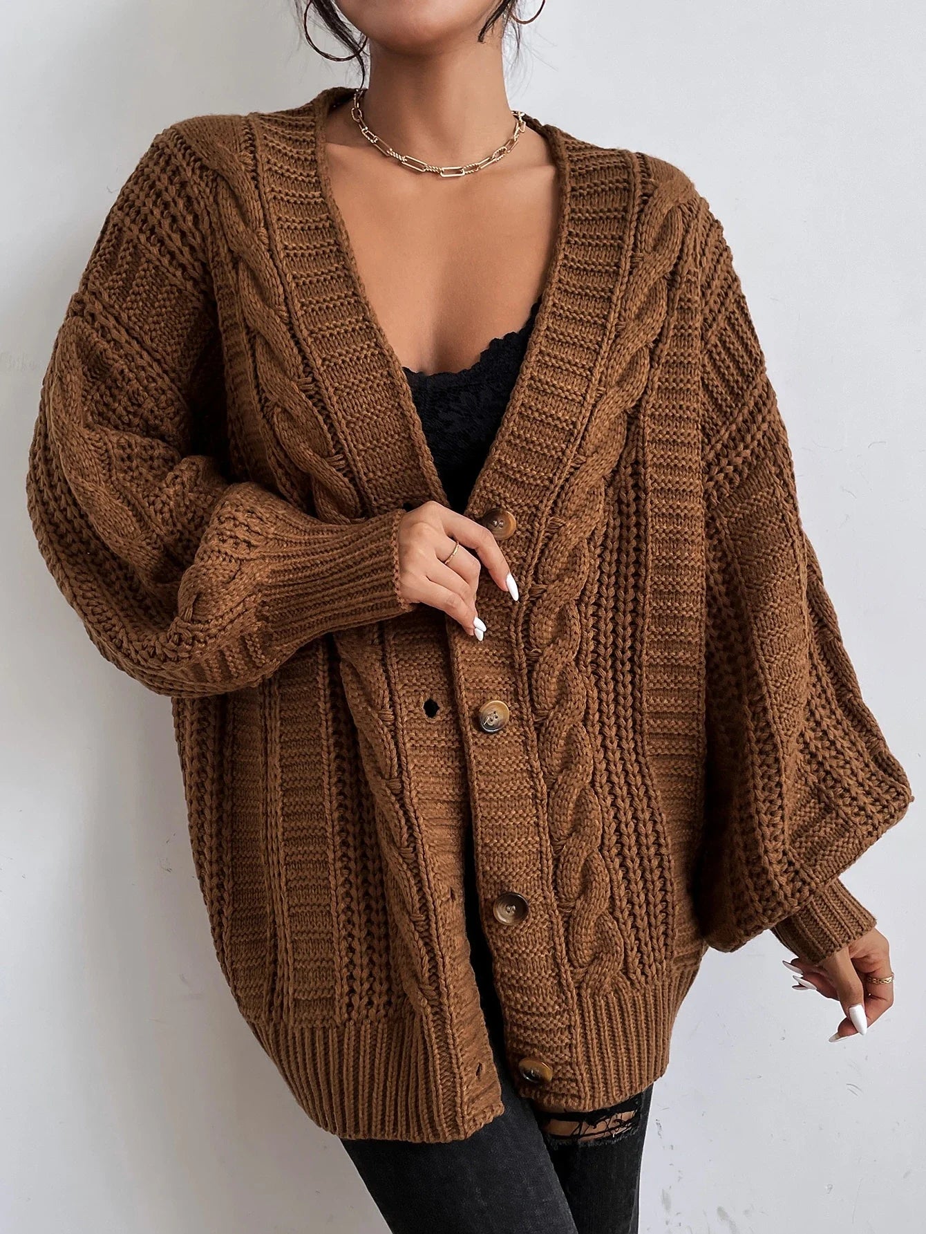 Hearthside – oversized cable knit vest met knopen en verlaagde schouders