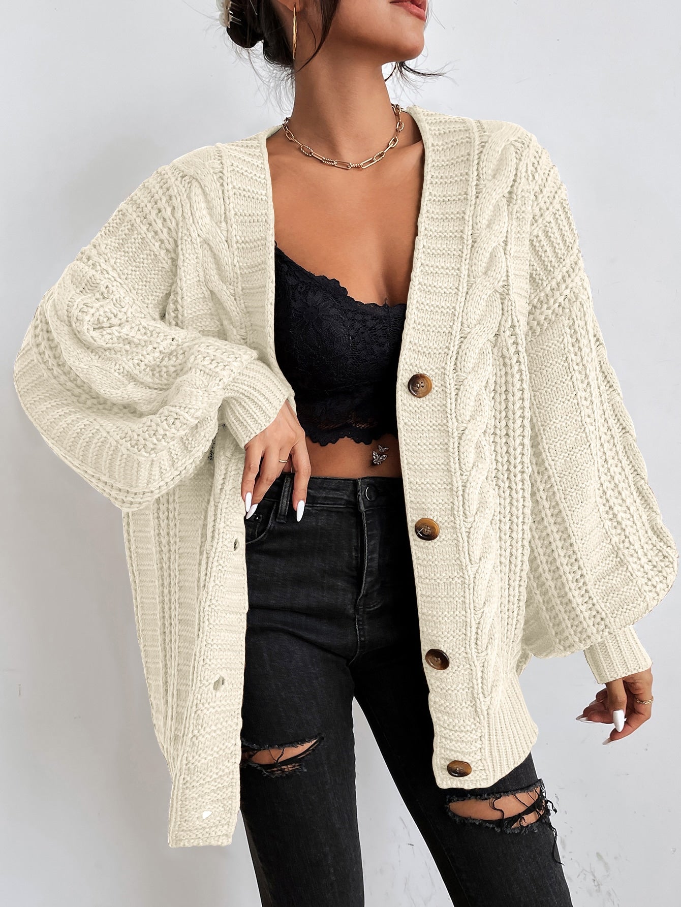 Hearthside – oversized cable knit vest met knopen en verlaagde schouders