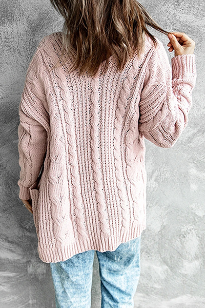 Eva – lang gebreid cardigan-vest met kabelstructuur