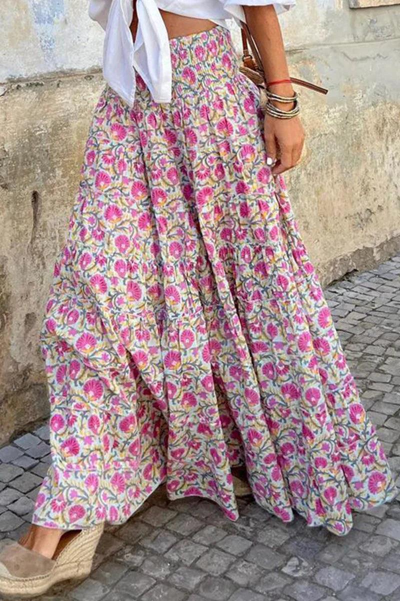 Elena – Maxi-rok met kleurrijke print en comfortabele elastische tailleband