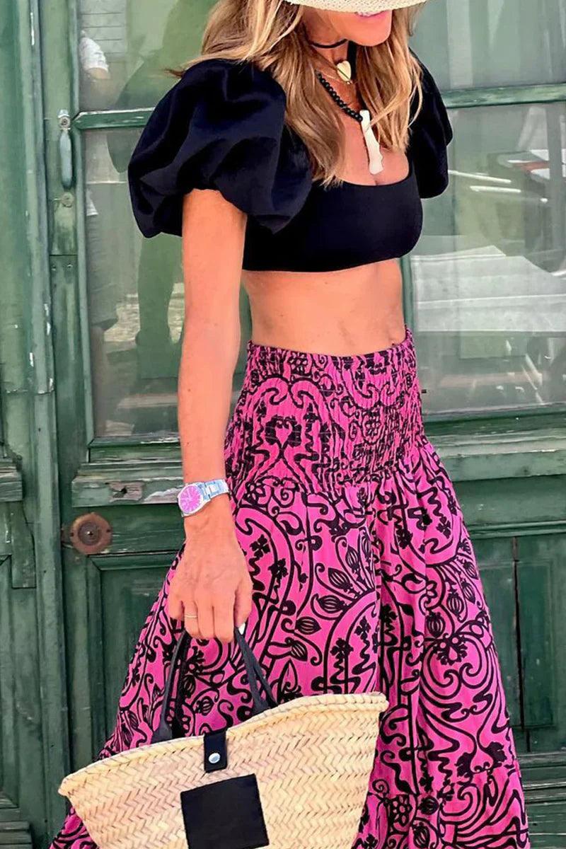 Elena – Maxi-rok met kleurrijke print en comfortabele elastische tailleband