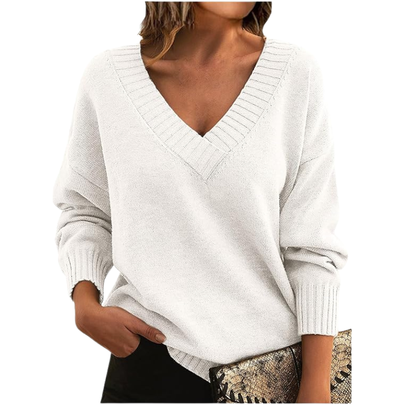 Lena – chique V-hals trui met lange mouwen en effen design
