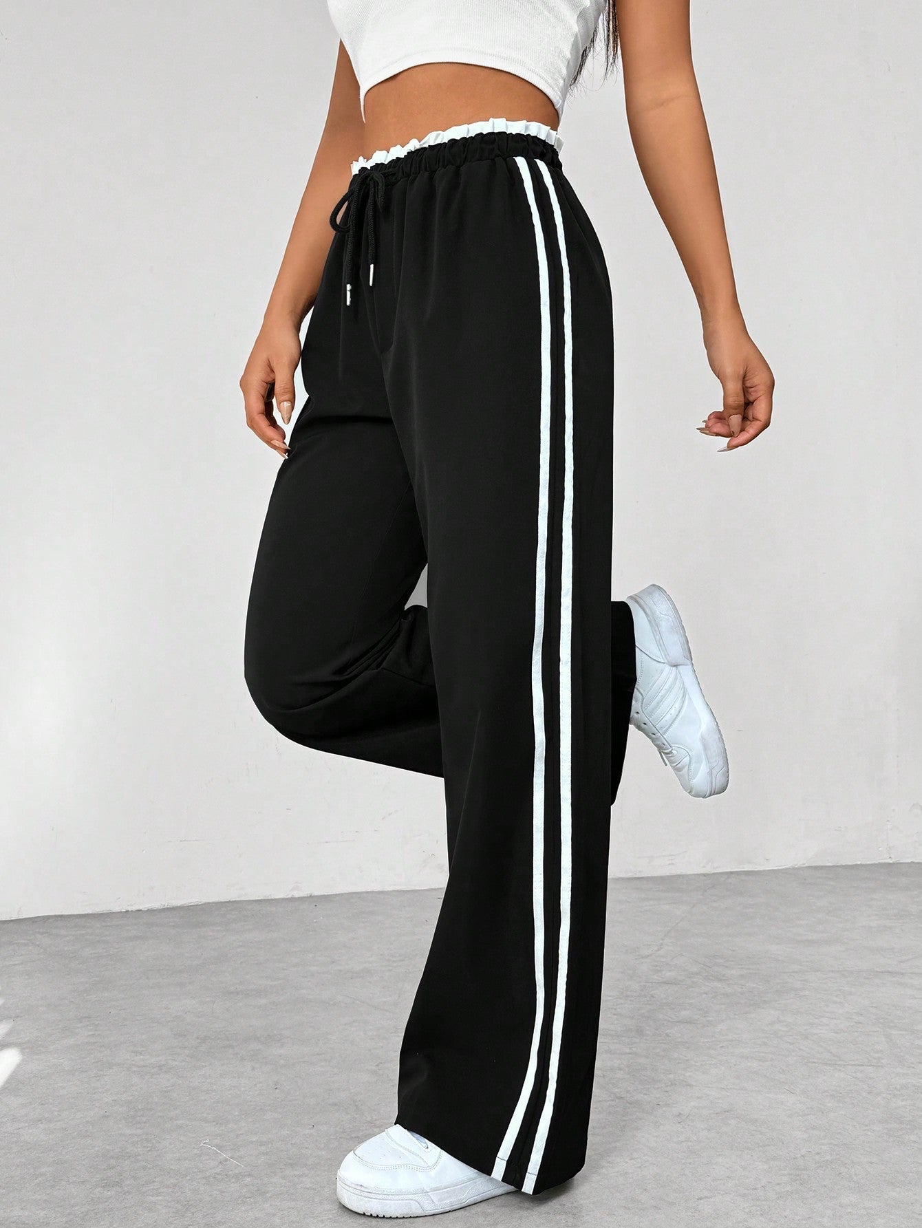 Yara - Comfortabele Wide-Leg Broek Met Dubbele Strepen