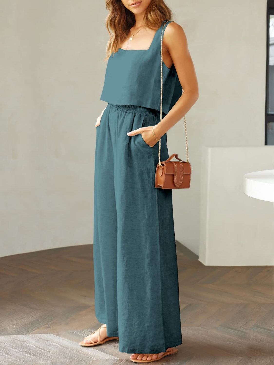 Katrien - luchtige wijde pantalon zomer set