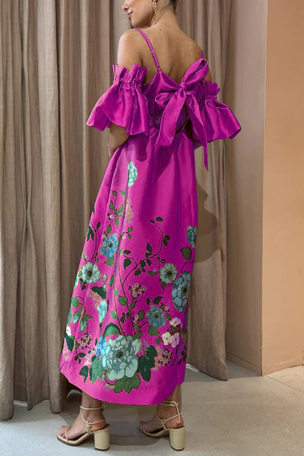 Aurora – midi-jurk met bloemenprint en pofmouw