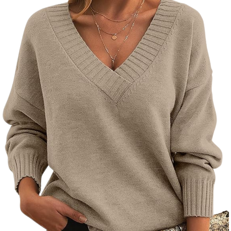 Lena – chique V-hals trui met lange mouwen en effen design