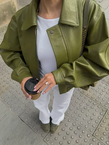 Reese – Oversized PU Leren Jas Met Revers En Ritssluiting