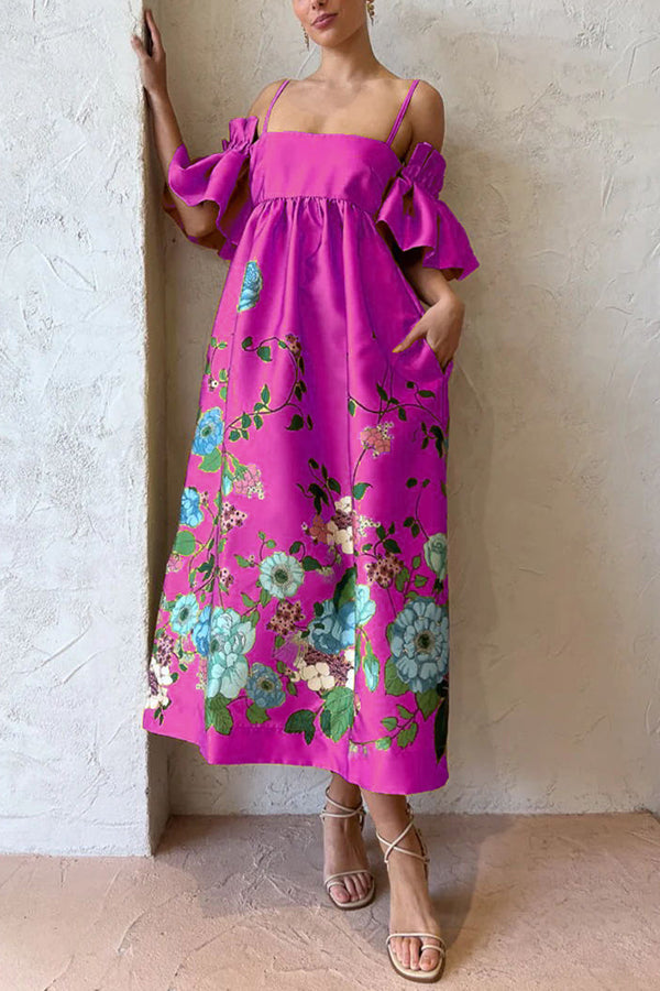 Aurora – midi-jurk met bloemenprint en pofmouw
