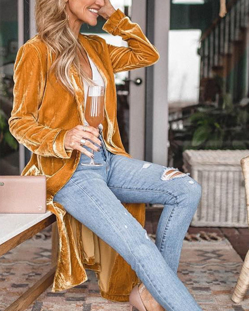 Vera – Lang Velvet Cardigan Vest Met Open Voorkant