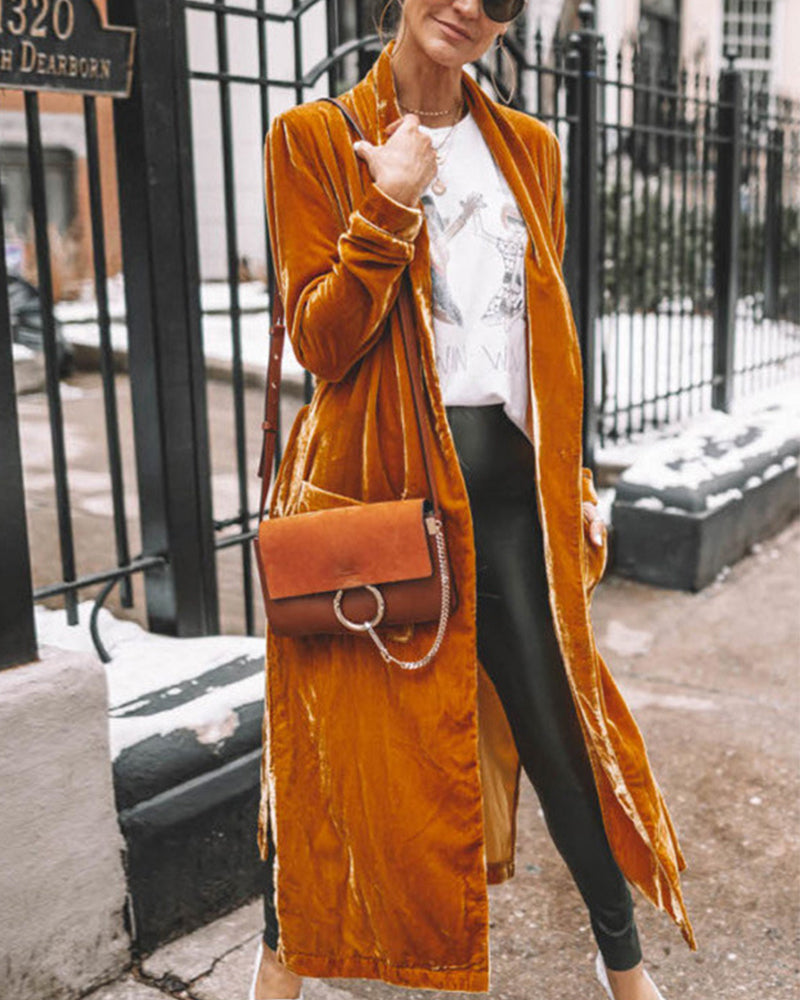 Vera – Lang Velvet Cardigan Vest Met Open Voorkant