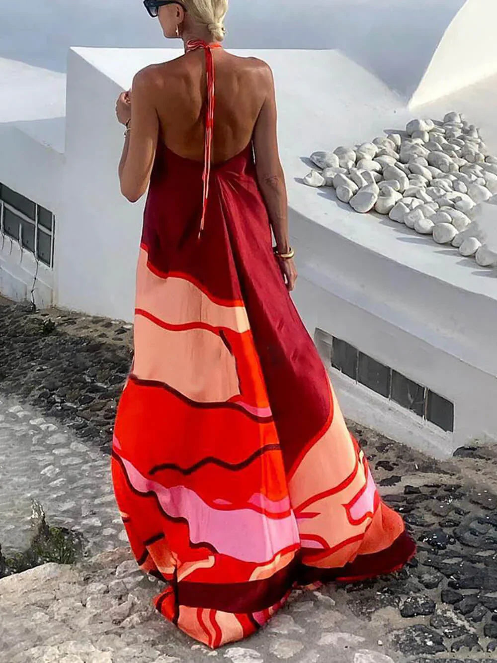 Avana - Maxi Zomer Jurk Met Halternek Open Rug