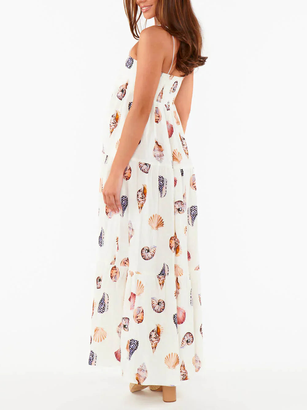 Selena – Witte maxi-jurk Met Schelpenprint