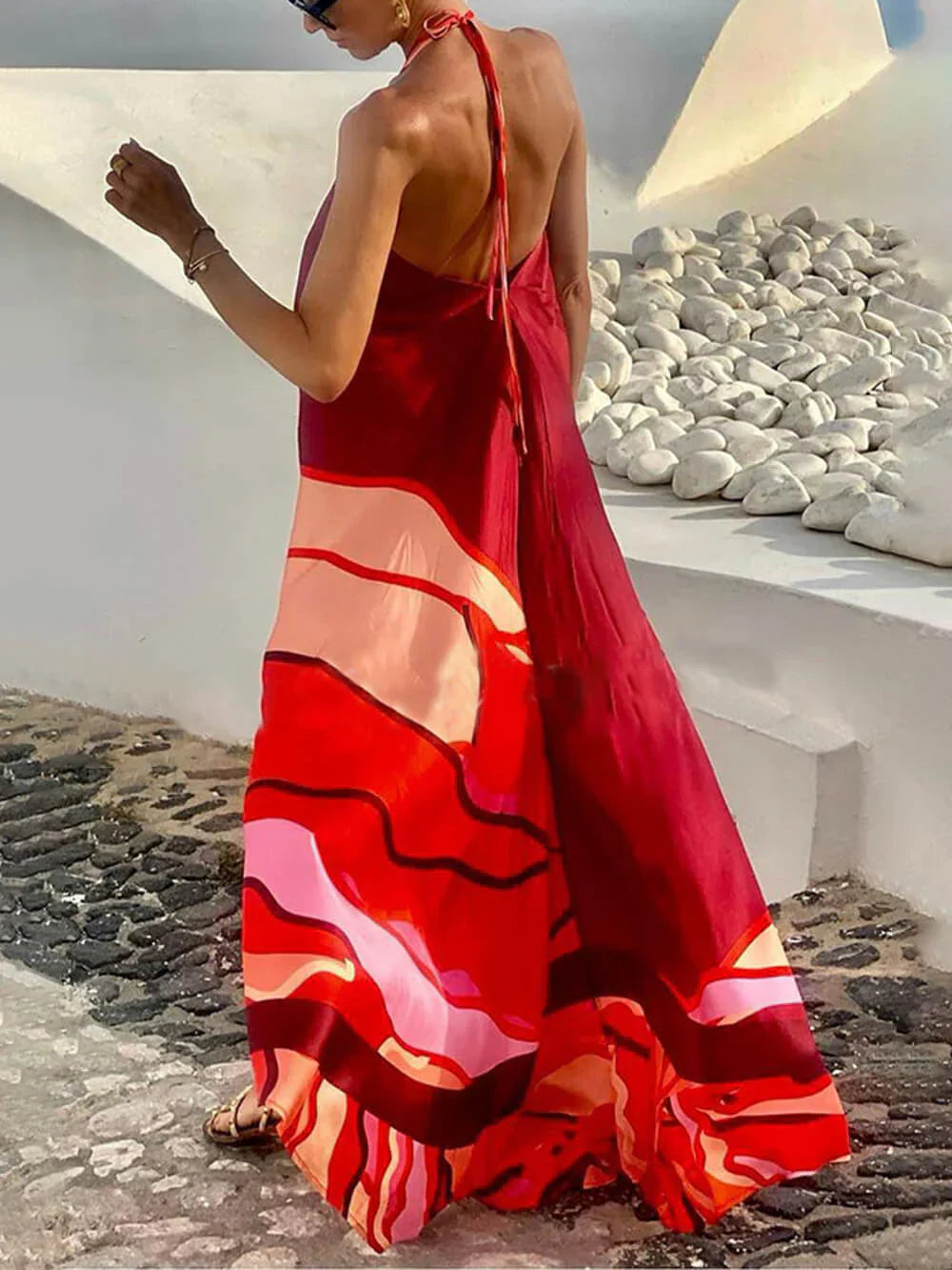 Avana - Maxi Zomer Jurk Met Halternek Open Rug