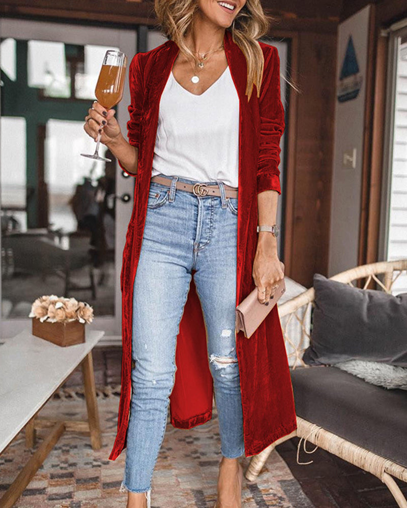 Vera – Lang Velvet Cardigan Vest Met Open Voorkant