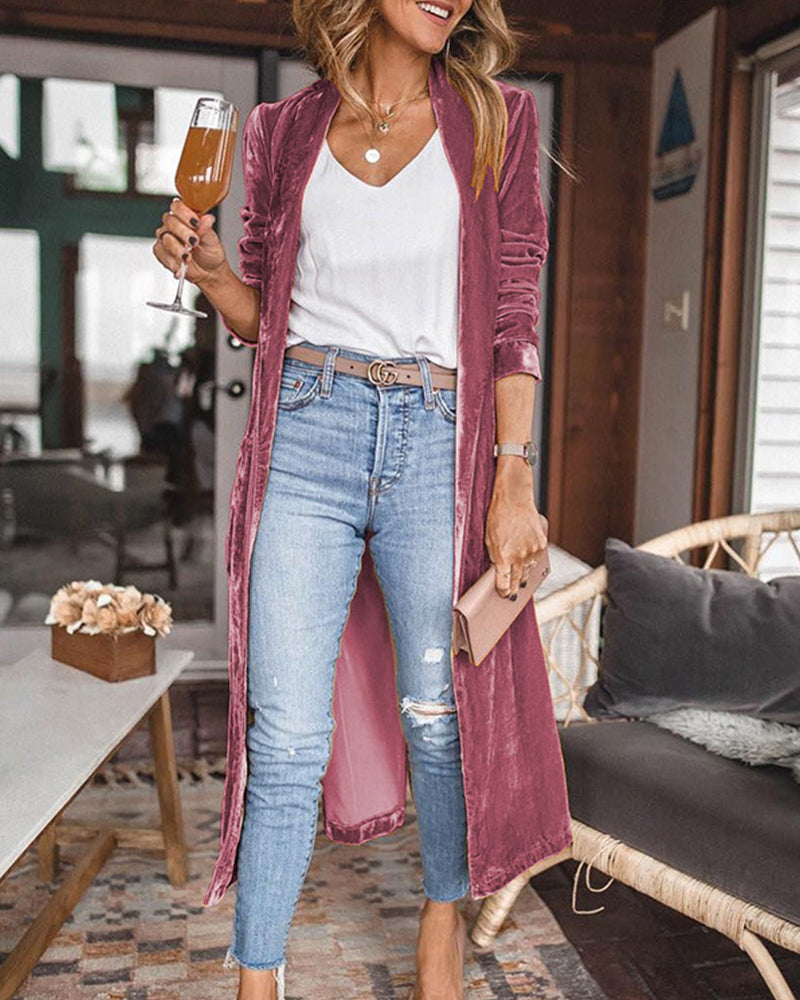 Vera – Lang Velvet Cardigan Vest Met Open Voorkant