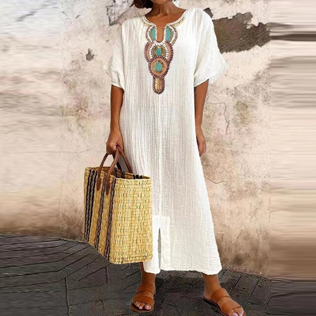 Noria – Luchtige Linnen Maxi Jurk Met Boho Print