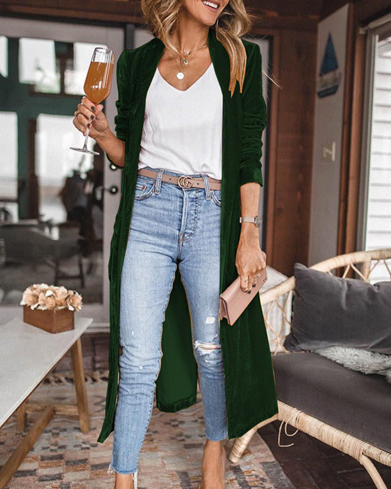 Vera – Lang Velvet Cardigan Vest Met Open Voorkant
