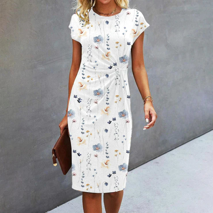Whitney – witte zomer midi-jurk met ronde hals