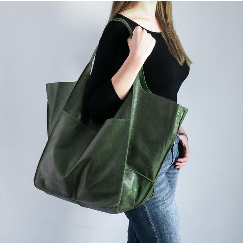 Maya – Oversized Damestas Van Leer Met Dubbele Schouderbanden