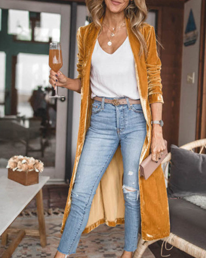 Vera – Lang Velvet Cardigan Vest Met Open Voorkant