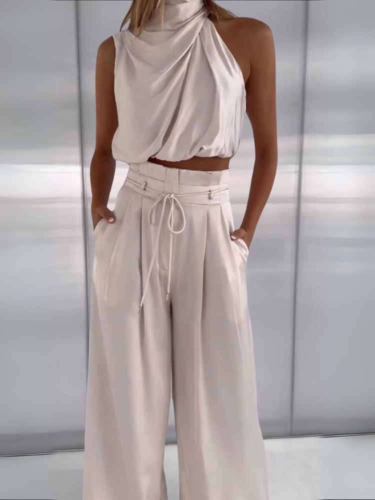 Variant image for Sportkleding Dames Set - Tweedelige Halter Crop Top en Hoge Taille Wijde Pantalon, Elegante en Comfortabele Outfit-6
