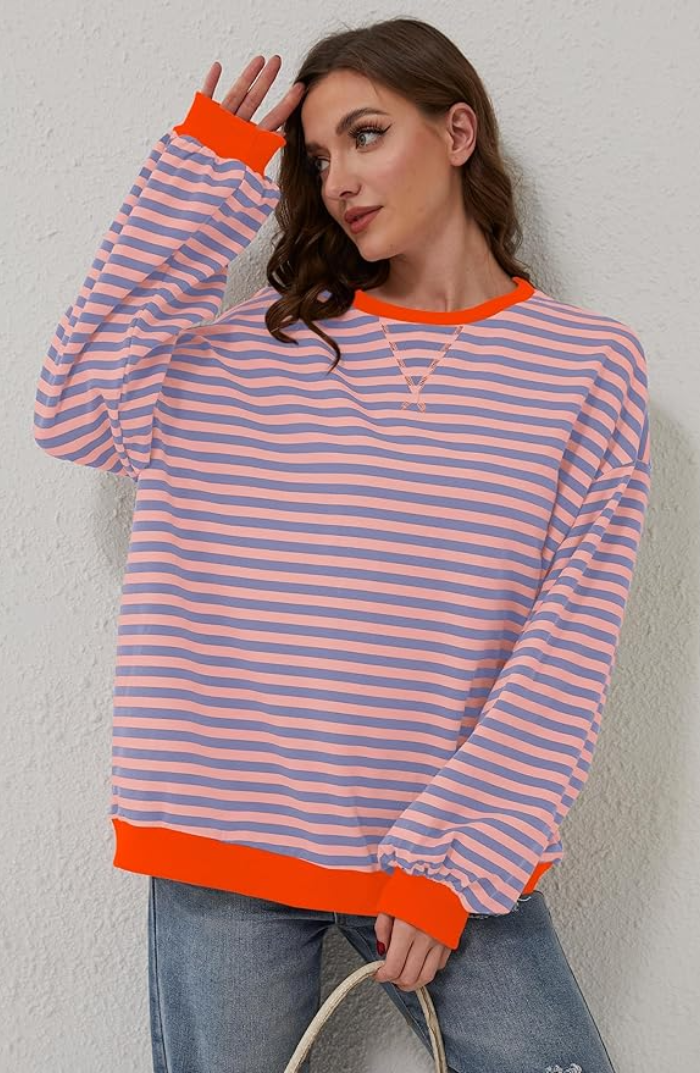 Anouk – gestreepte oversized trui met ronde hal
