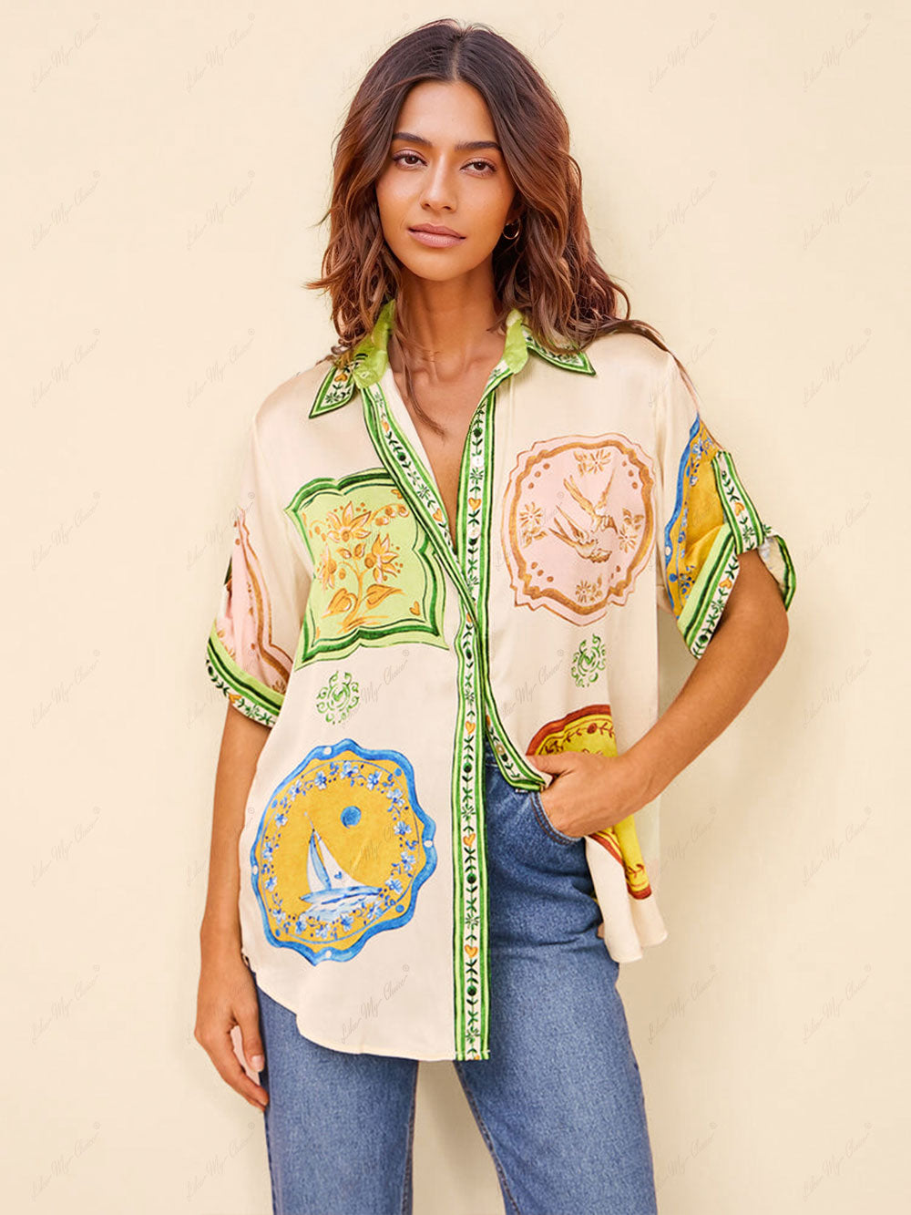 Clara – tweedelige zomer set met etnische print en rechte broek