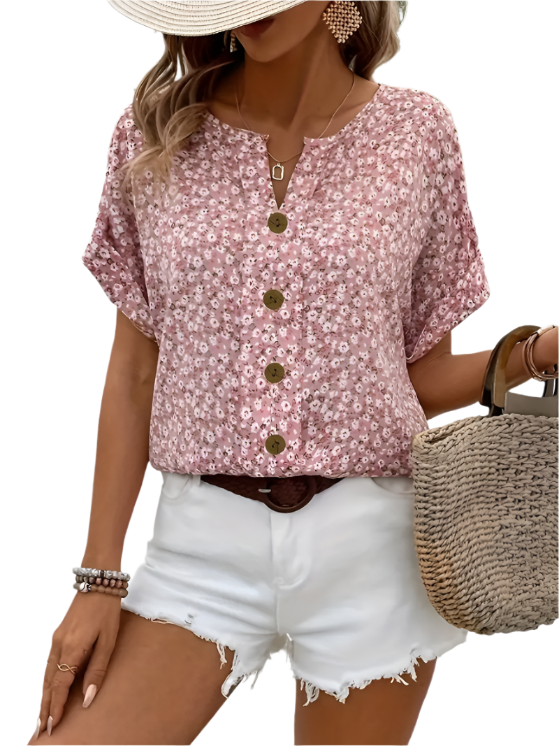 Sofia - Romantische Blouse met Bloemenprint en Zachtroze Kleur