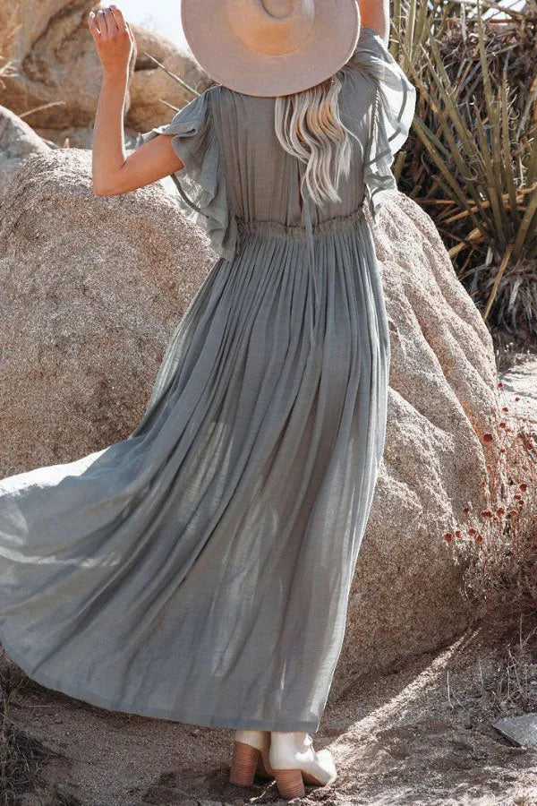 Margarita Ivory – maxi zomer jurk met delicate ruches en een subtiele glans