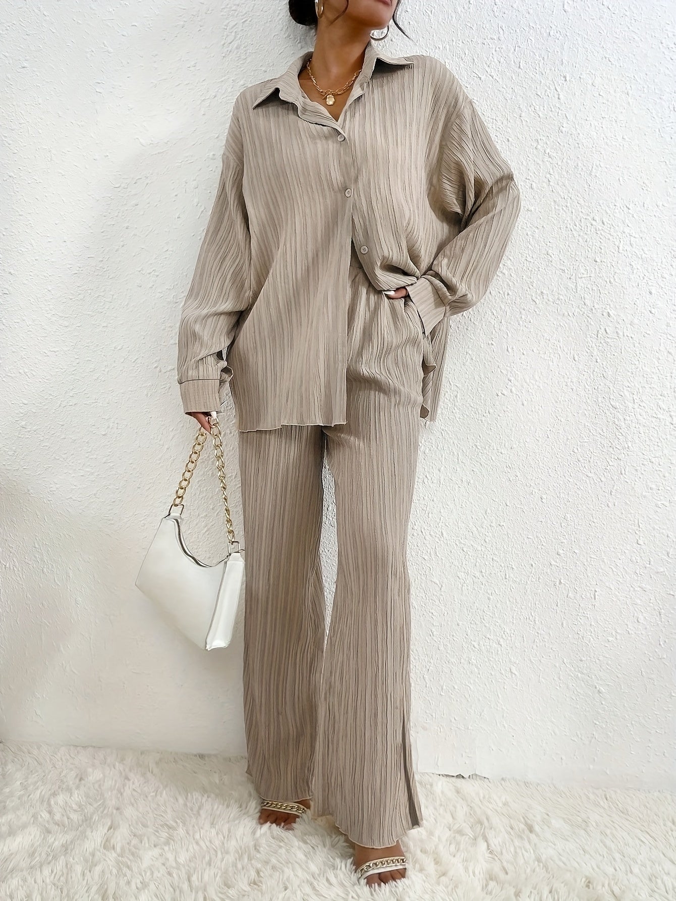Isabella - Oversized Linnen Zomer Blouse Set Met Wijde Broek