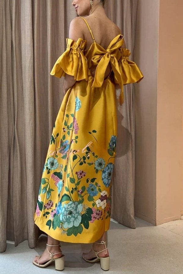 Aurora – midi-jurk met bloemenprint en pofmouw